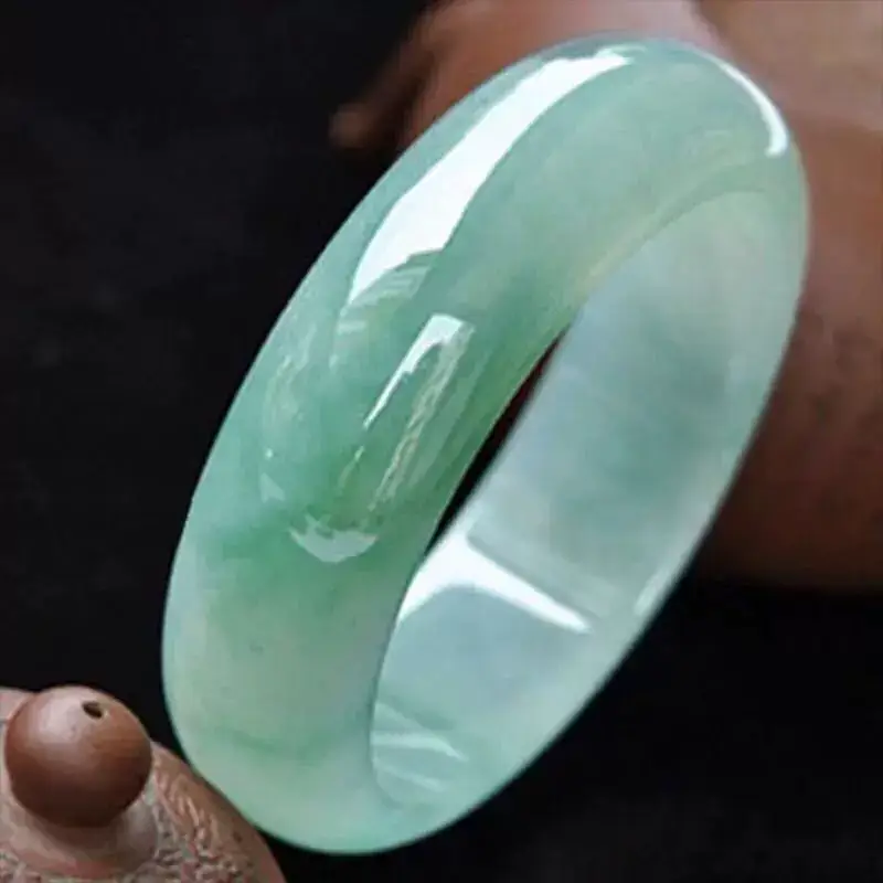 Natural Jade Bracelet Green Ice Waxy Oily Floating Flower — feature 6
