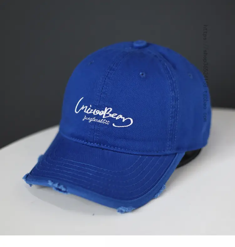Blue Cotton Baseball Cap with Letter Embroidery — feature 6