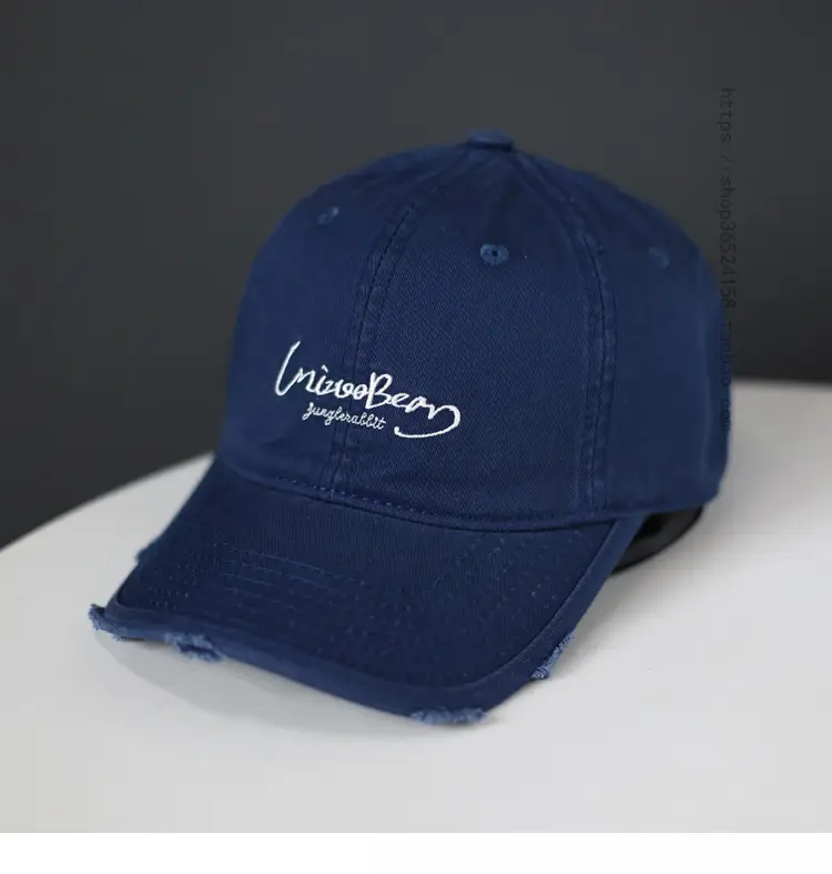 Blue Cotton Baseball Cap with Letter Embroidery — feature 7