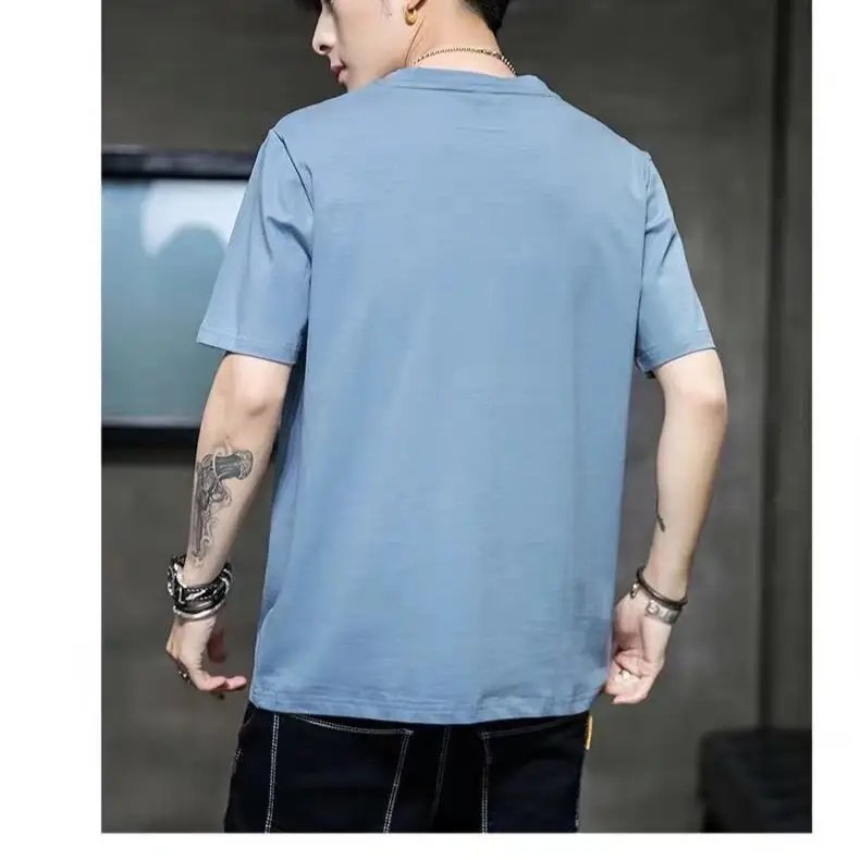 Men Blue Thin Short Sleeve T-Shirt Round Neck Summer - Image 5