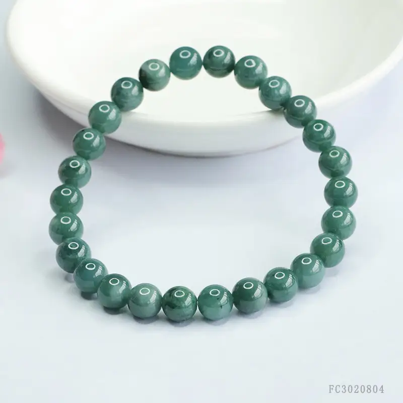Guan Yu Jade Bracelet Blue Water Round Beads - Image 4