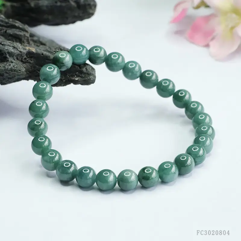 Guan Yu Jade Bracelet Blue Water Round Beads - Image 5