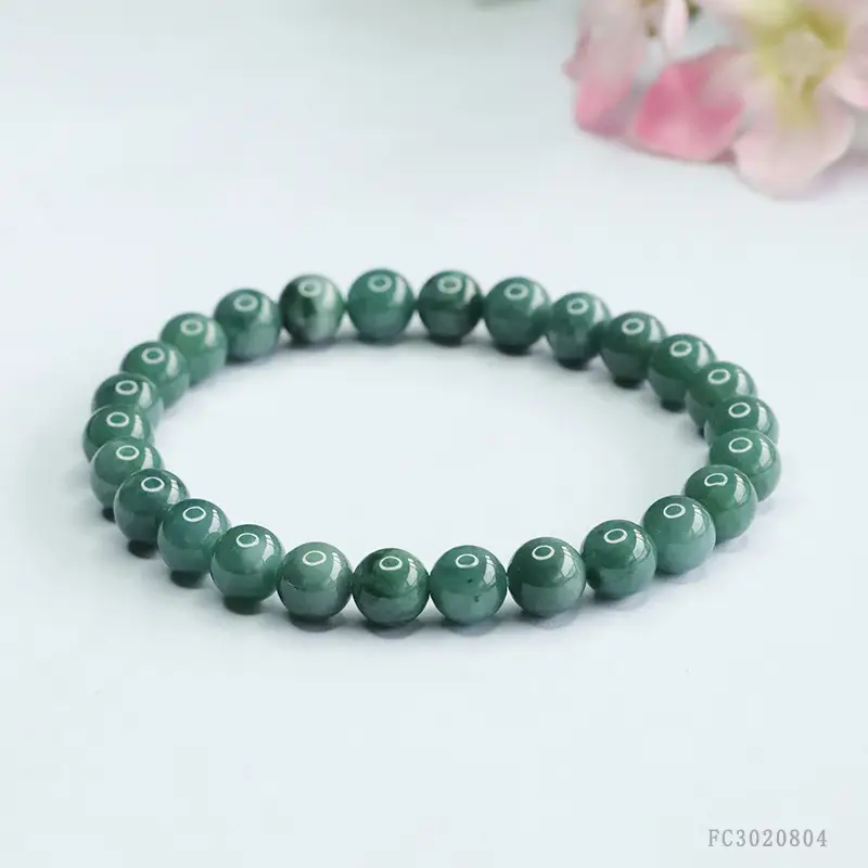 Guan Yu Jade Bracelet Blue Water Round Beads — feature 5