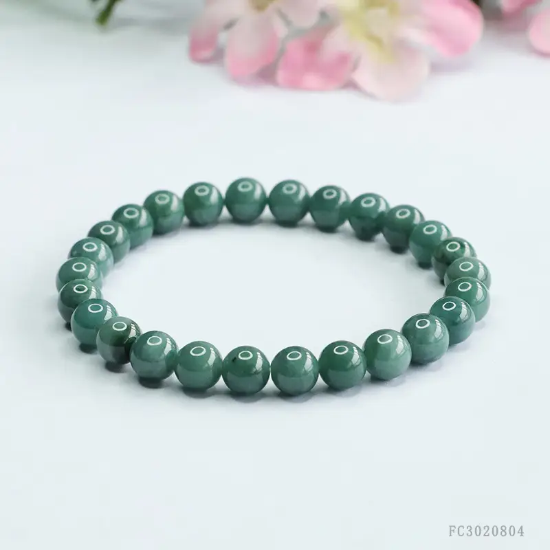 Guan Yu Jade Bracelet Blue Water Round Beads — feature 6