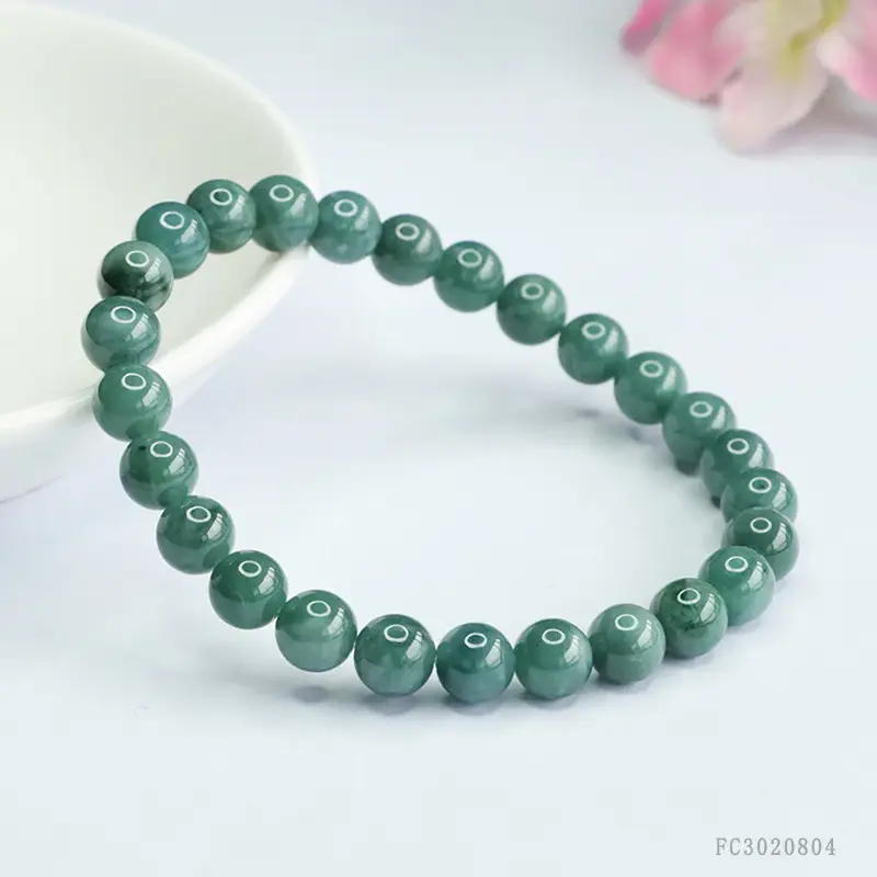Guan Yu Jade Bracelet Blue Water Round Beads — feature 9