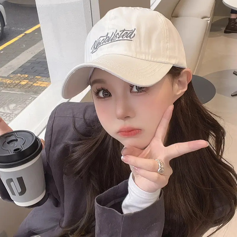 Women Grey Baseball Cap with Embroidered Letter Design