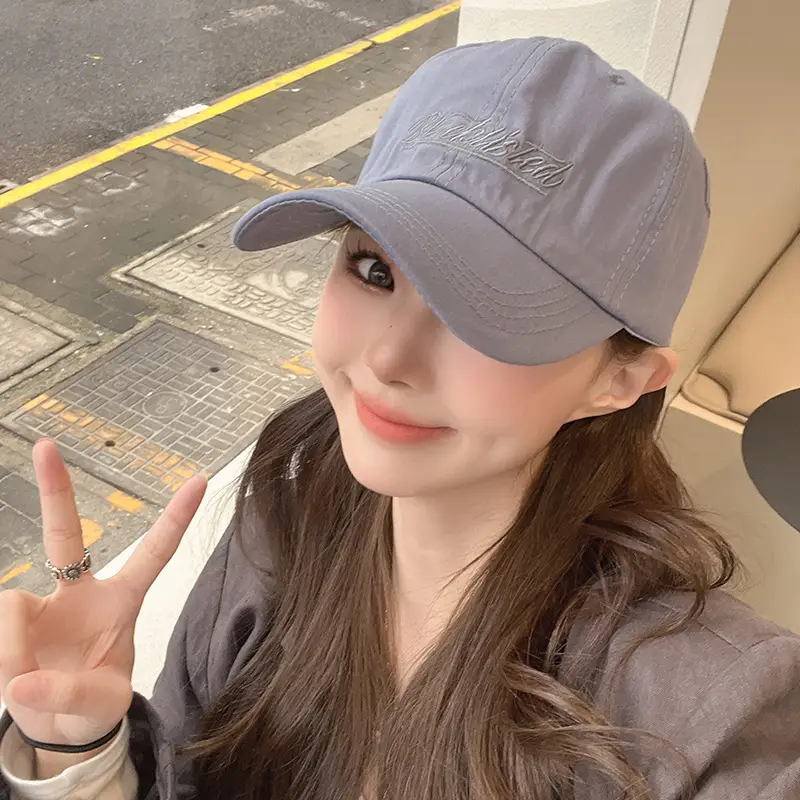 Women Grey Baseball Cap with Embroidered Letter Design