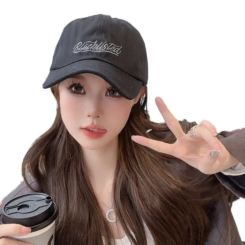 Women Grey Baseball Cap with Embroidered Letter Design