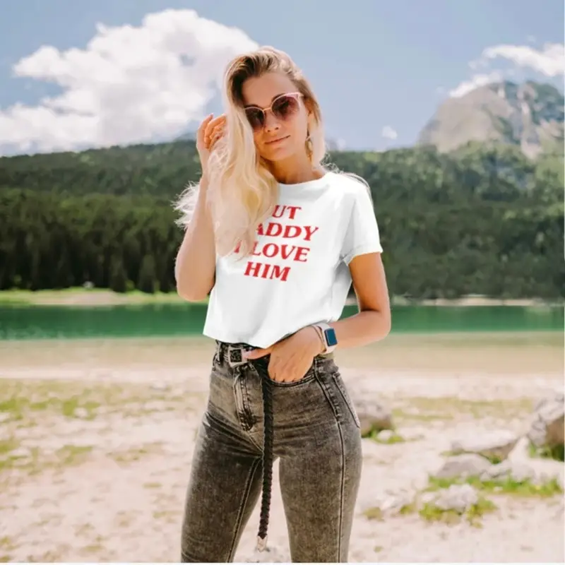 Women Cotton T-Shirt Red Dad Love Print Summer Wear — feature 6