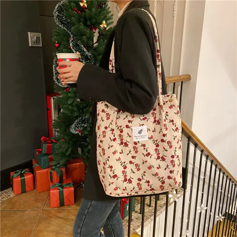Korean Corduroy Artistic Women's Large Shoulder Bag - Image 9