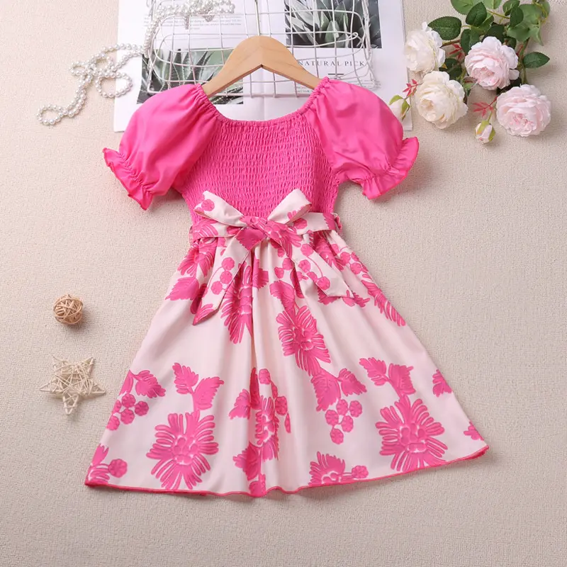 2023 Red Floral Short Sleeve Girls Dress for Women - Image 2