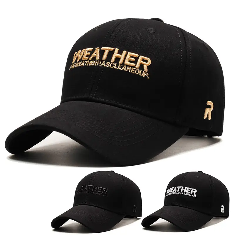 Men's Black Weather Embroidered Cap Sun Hat - Image 4