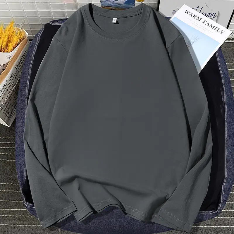 2022 Cotton Long Sleeve T-Shirt Plus Size Beige - Image 3