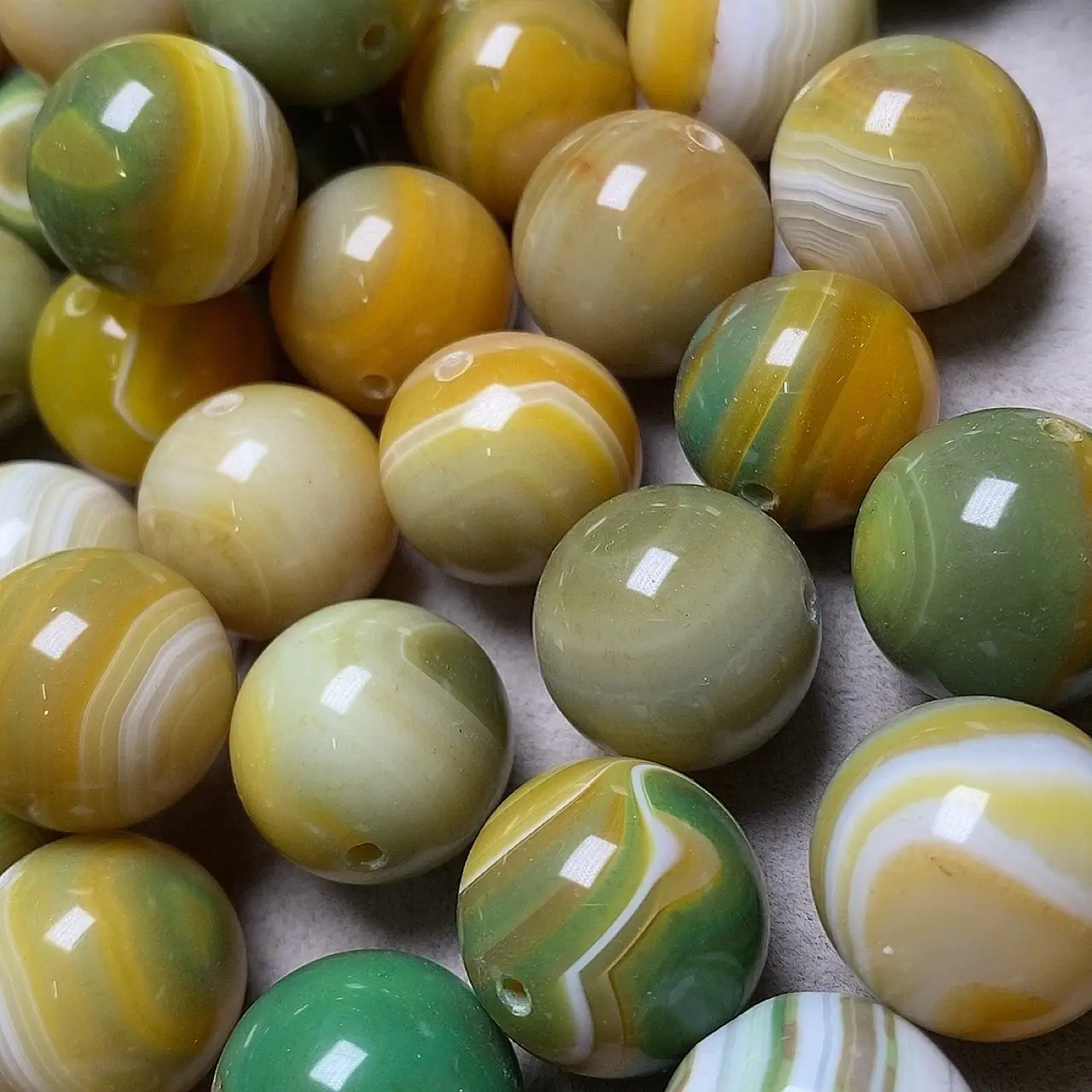 Yellow-Green Silk Wrapped Agate Round Beads - Image 2