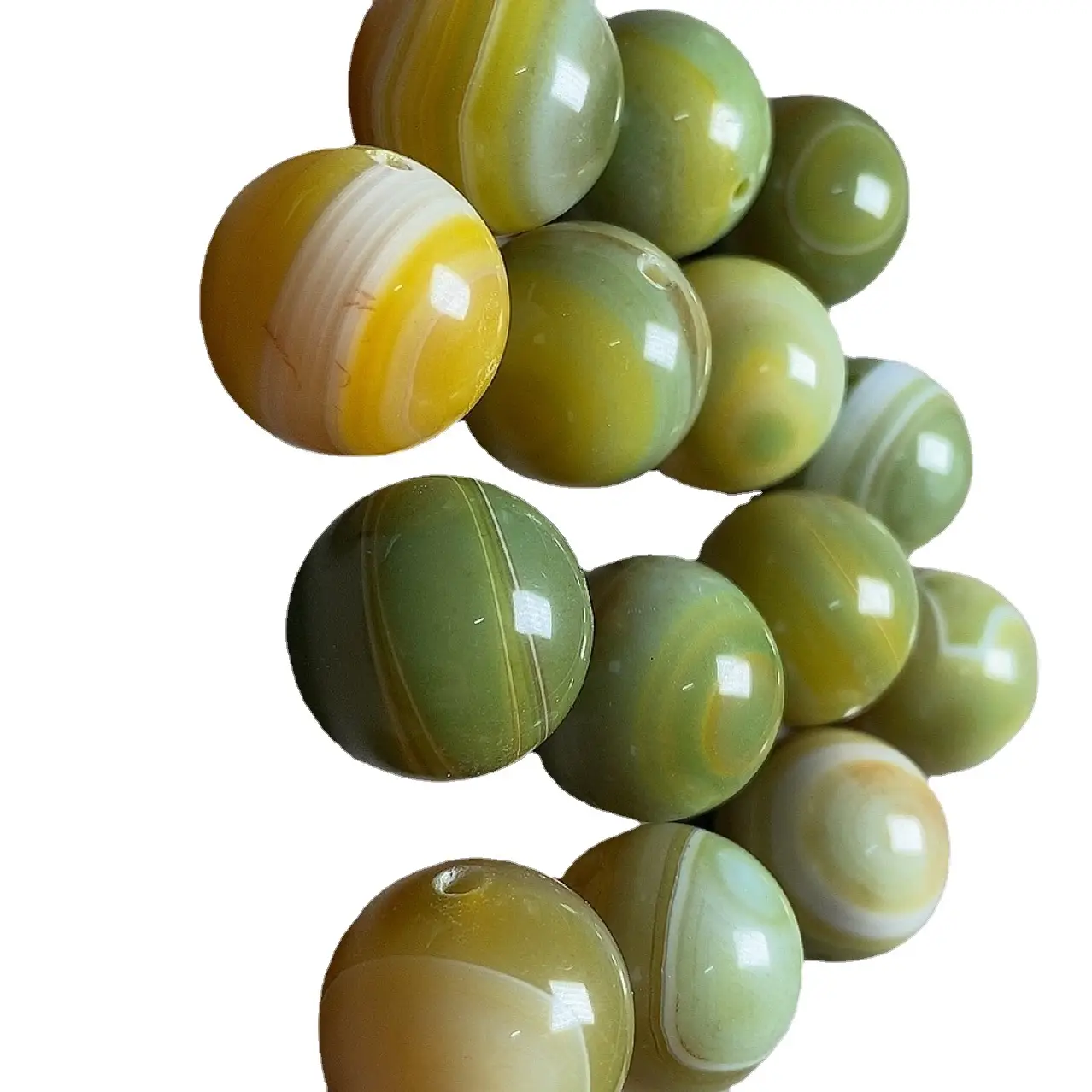 Yellow-Green Silk Wrapped Agate Round Beads - Image 5