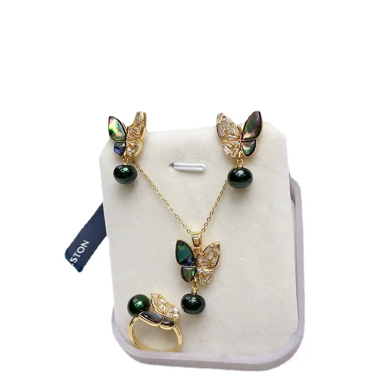Freshwater Pearl Earrings with Abalone Butterfly Jewelry Set - Image 8