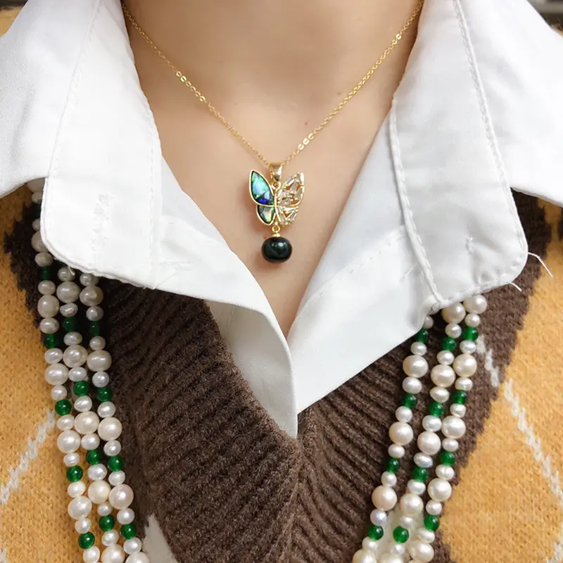 Freshwater Pearl Earrings with Abalone Butterfly Jewelry Set — feature 12