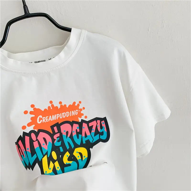 2025 Summer Boys White Graphic T-Shirt Black Shorts Set — feature 3