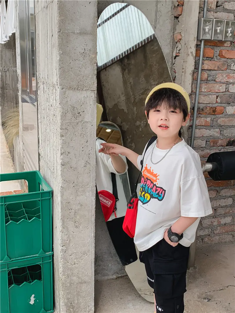 2025 Summer Boys White Graphic T-Shirt Black Shorts Set — feature 7