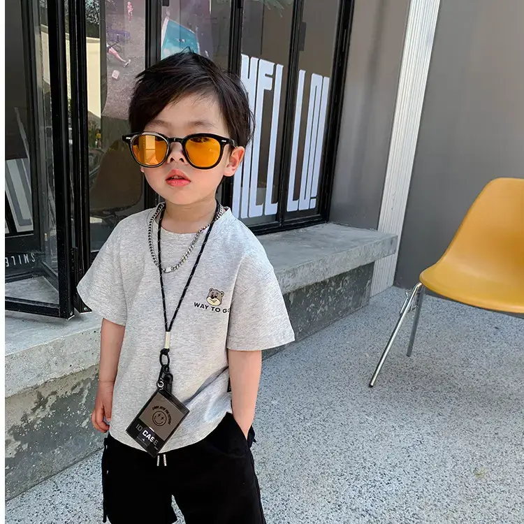 2025 Summer New Boys T-shirt Gray Kids Casual Top - Image 4