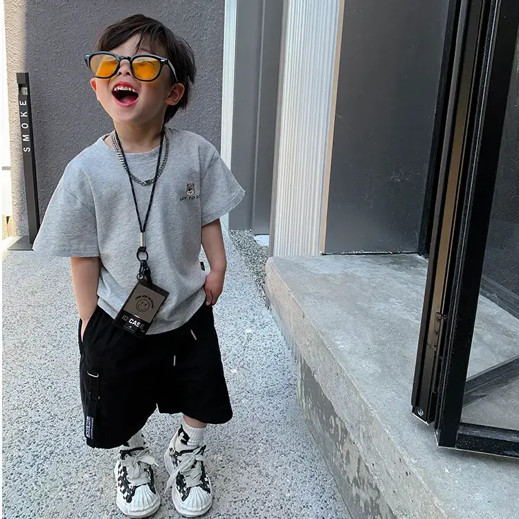 2025 Summer New Boys T-shirt Gray Kids Casual Top - Image 5