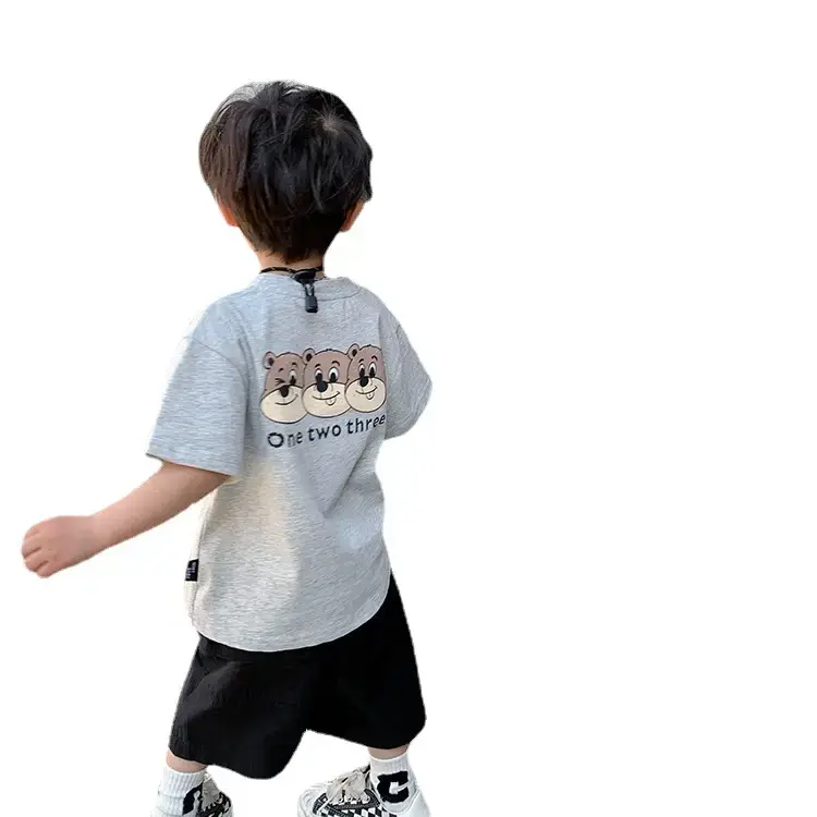 2025 Summer New Boys T-shirt Gray Kids Casual Top - Image 6