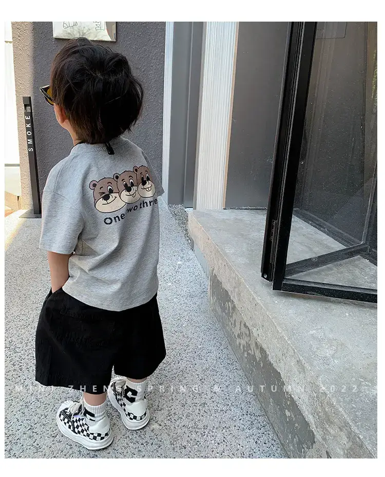 2025 Summer New Boys T-shirt Gray Kids Casual Top — feature 15
