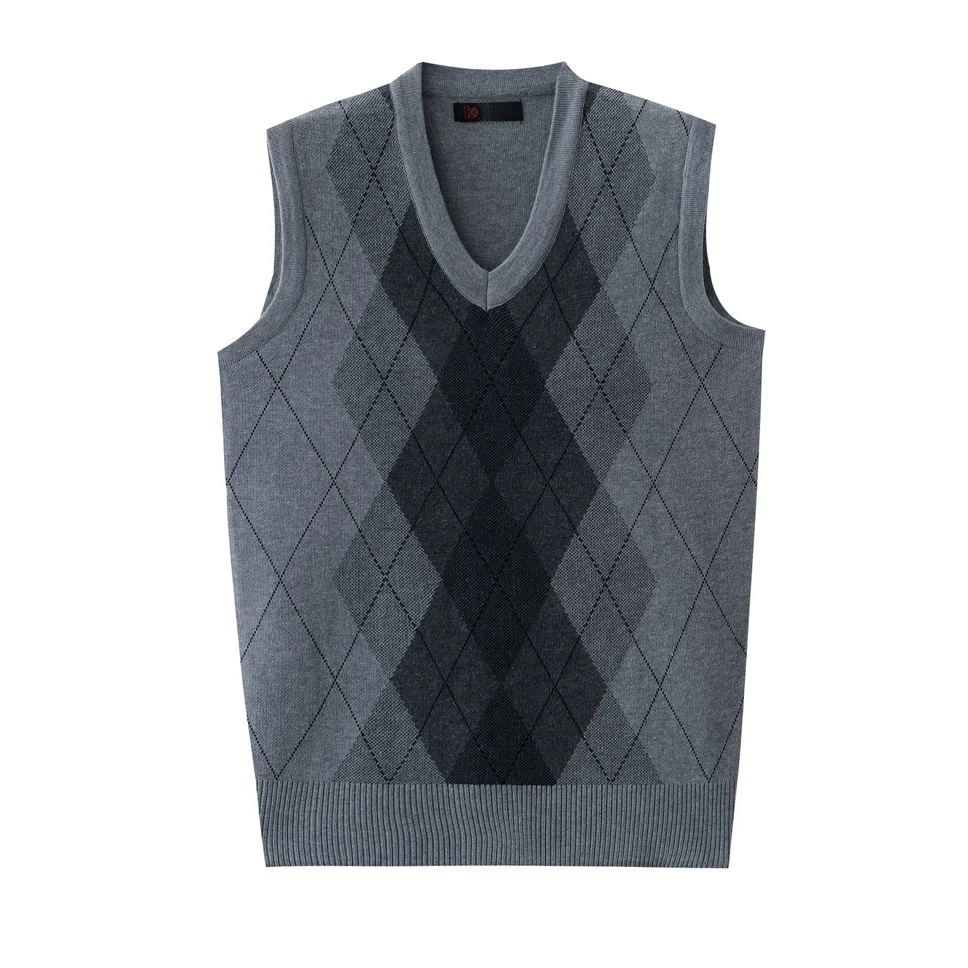 Men's V Neck Quilted Pullover Vest Brown Jacquard