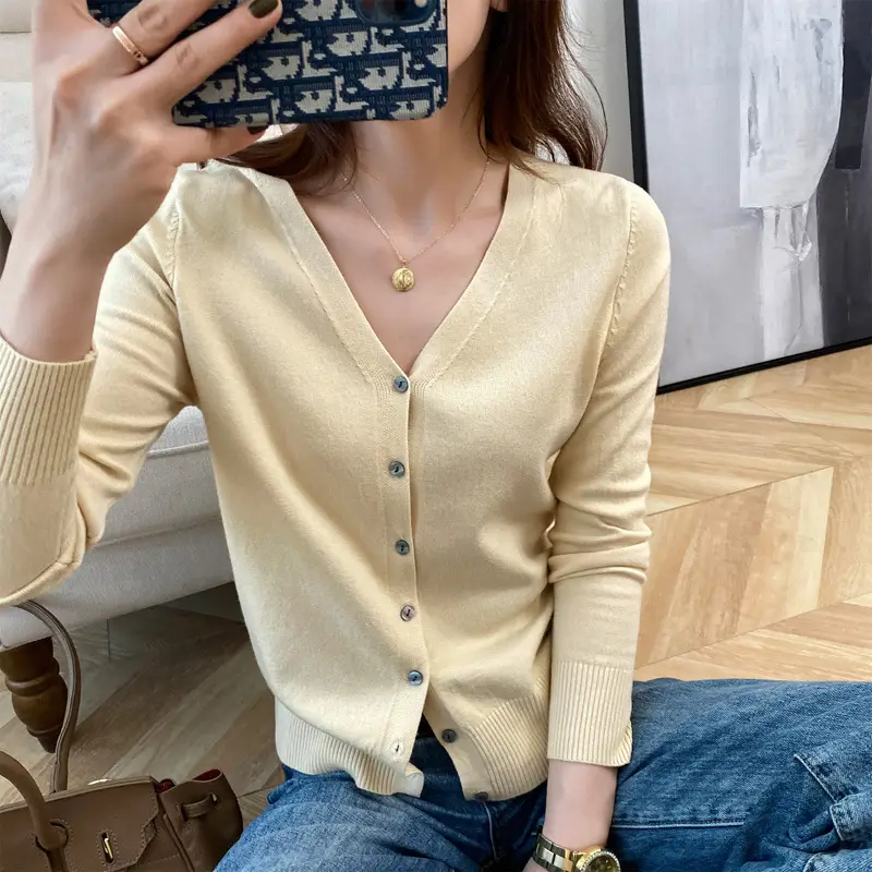 2025 Women Blue V-Neck Knit Cardigan Top - Image 24