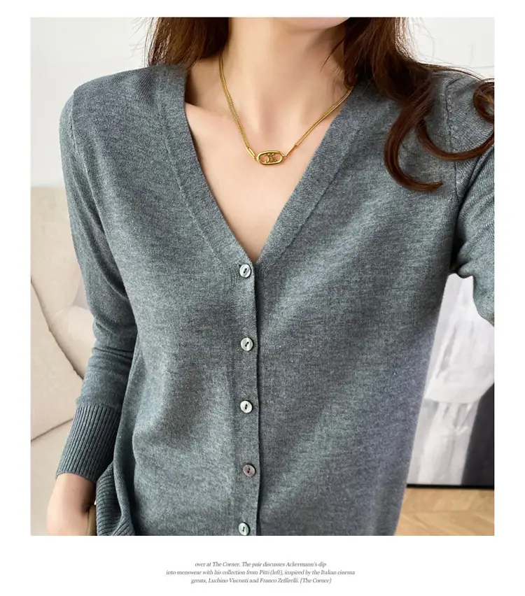 2025 Women Blue V-Neck Knit Cardigan Top — feature 17