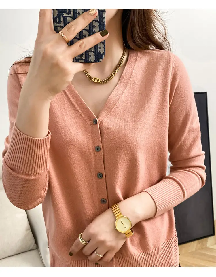 2025 Women Blue V-Neck Knit Cardigan Top — feature 28