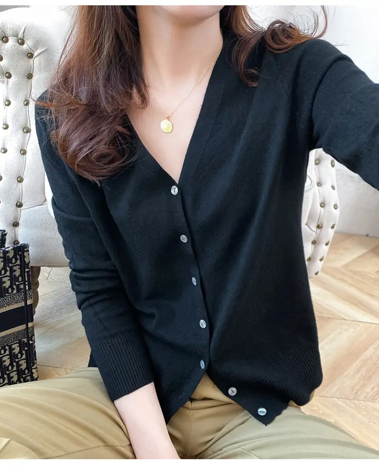 2025 Women Blue V-Neck Knit Cardigan Top — feature 34