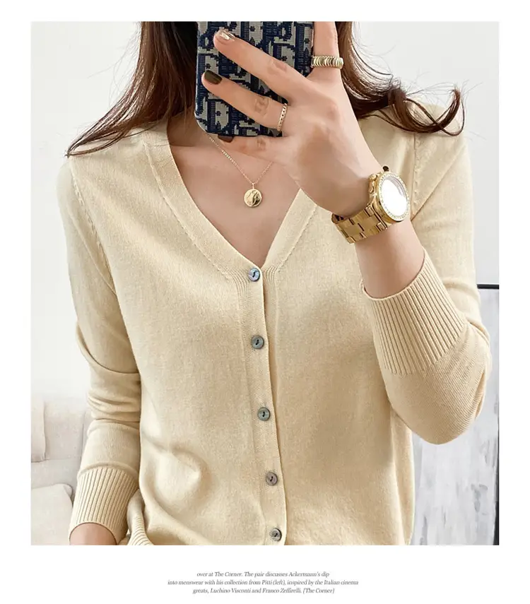 2025 Women Blue V-Neck Knit Cardigan Top — feature 8