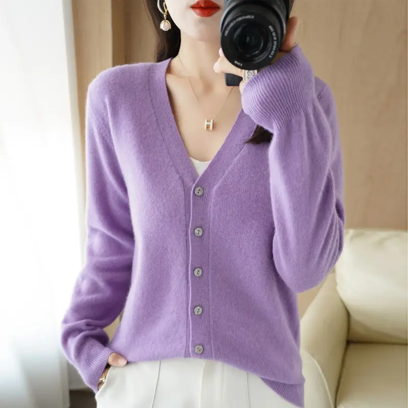 2025 Women Blue V-Neck Knit Cardigan Top - Image 16