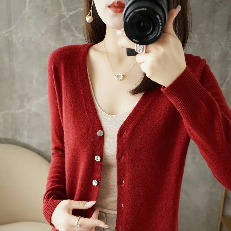 2025 Women Blue V-Neck Knit Cardigan Top - Image 19
