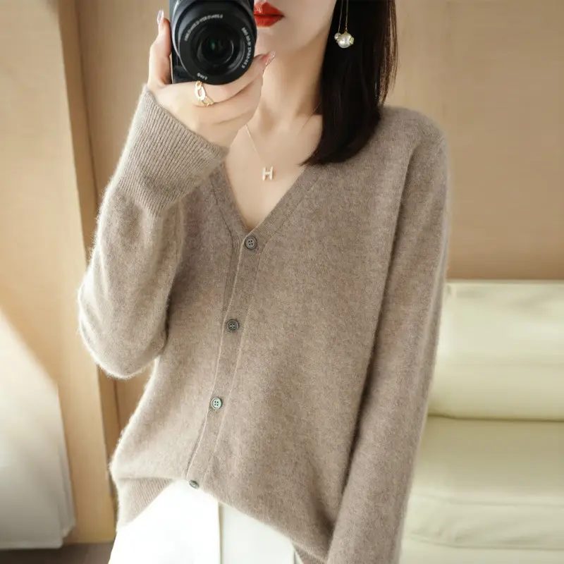 2025 Women Blue V-Neck Knit Cardigan Top - Image 20