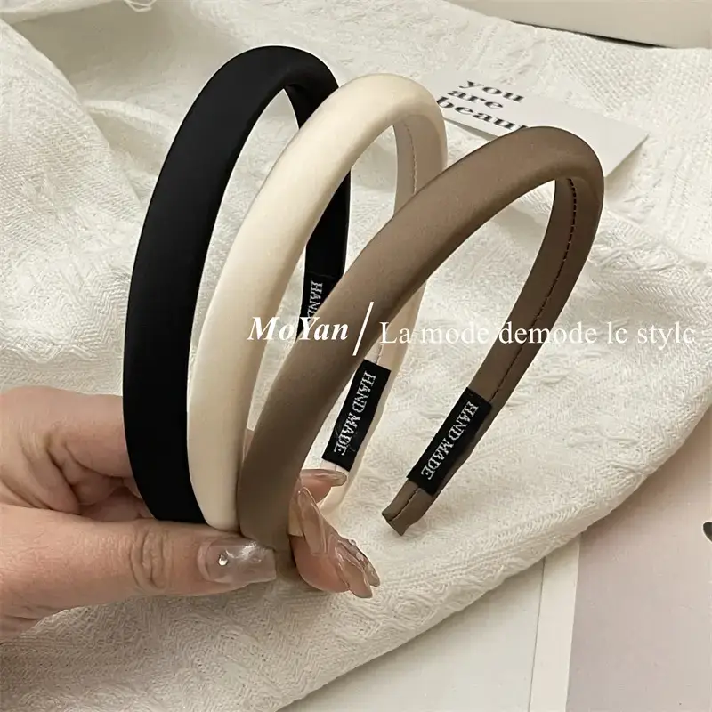 Narrow Hair Band Satin Silk Black White Female Headband
