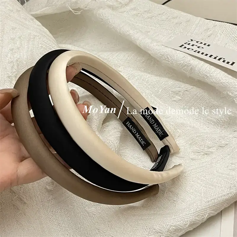 Narrow Hair Band Satin Silk Black White Female Headband