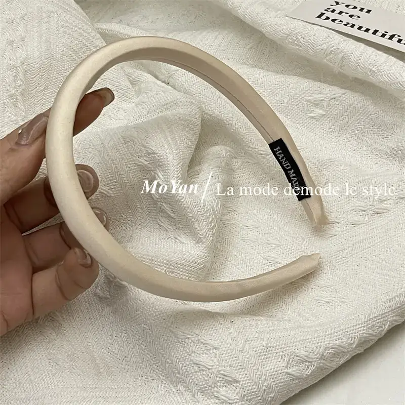 Narrow Hair Band Satin Silk Black White Female Headband — feature 12
