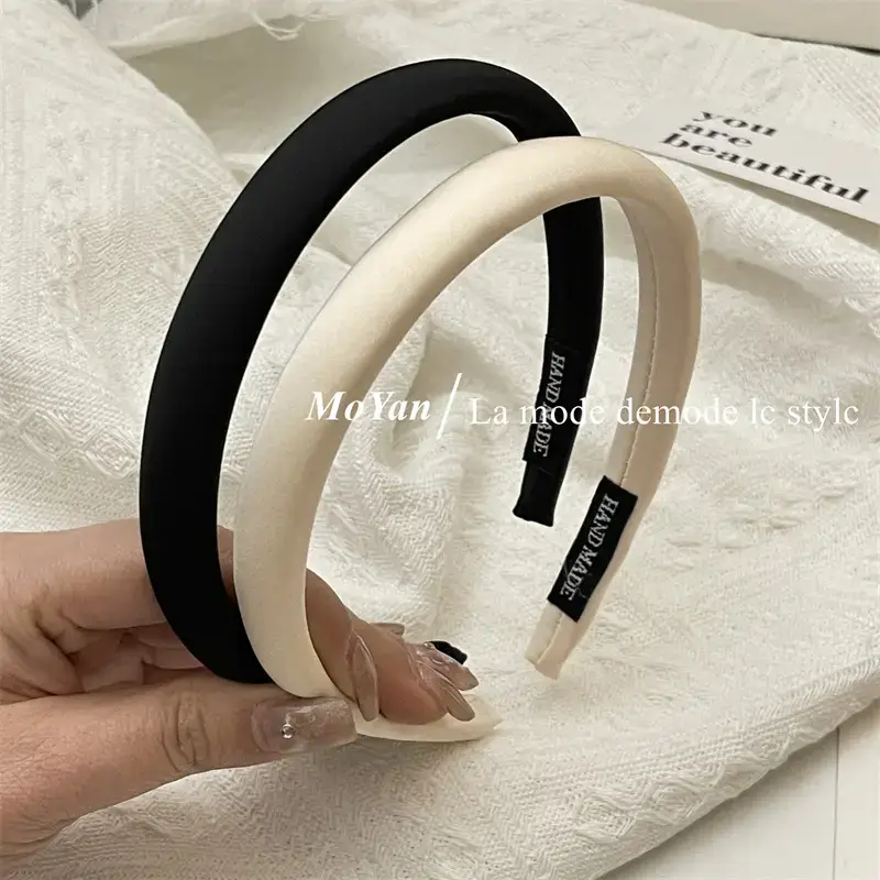 Narrow Hair Band Satin Silk Black White Female Headband — feature 14