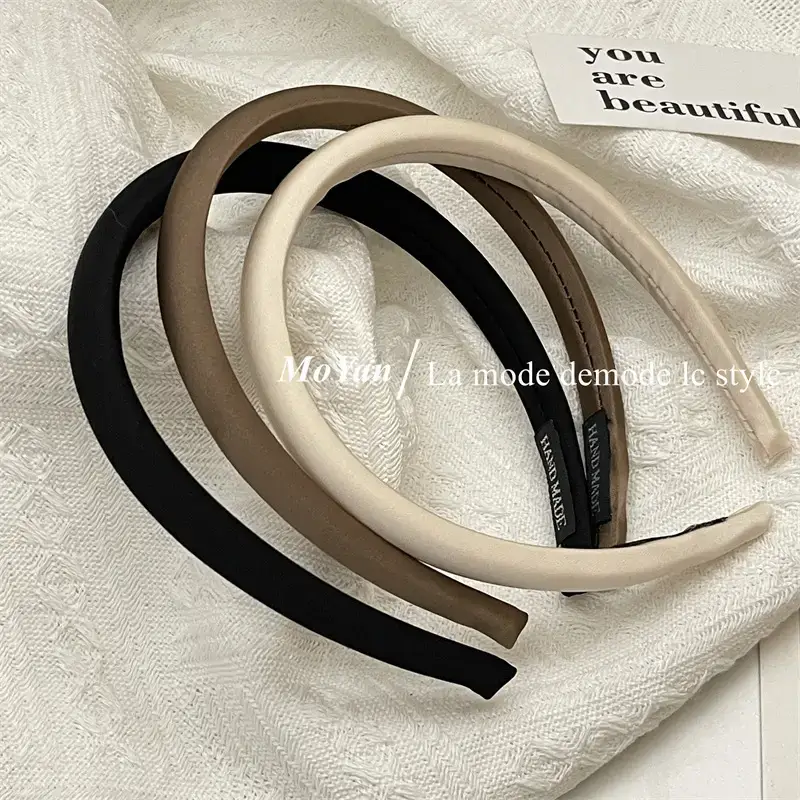 Narrow Hair Band Satin Silk Black White Female Headband — feature 2