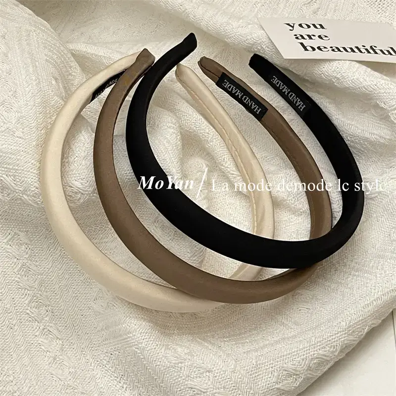 Narrow Hair Band Satin Silk Black White Female Headband — feature 3