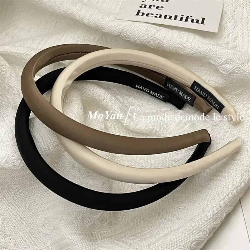 Narrow Hair Band Satin Silk Black White Female Headband — feature 7