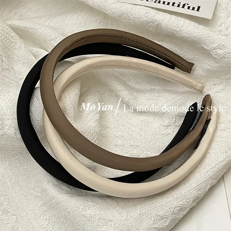 Narrow Hair Band Satin Silk Black White Female Headband — feature 9