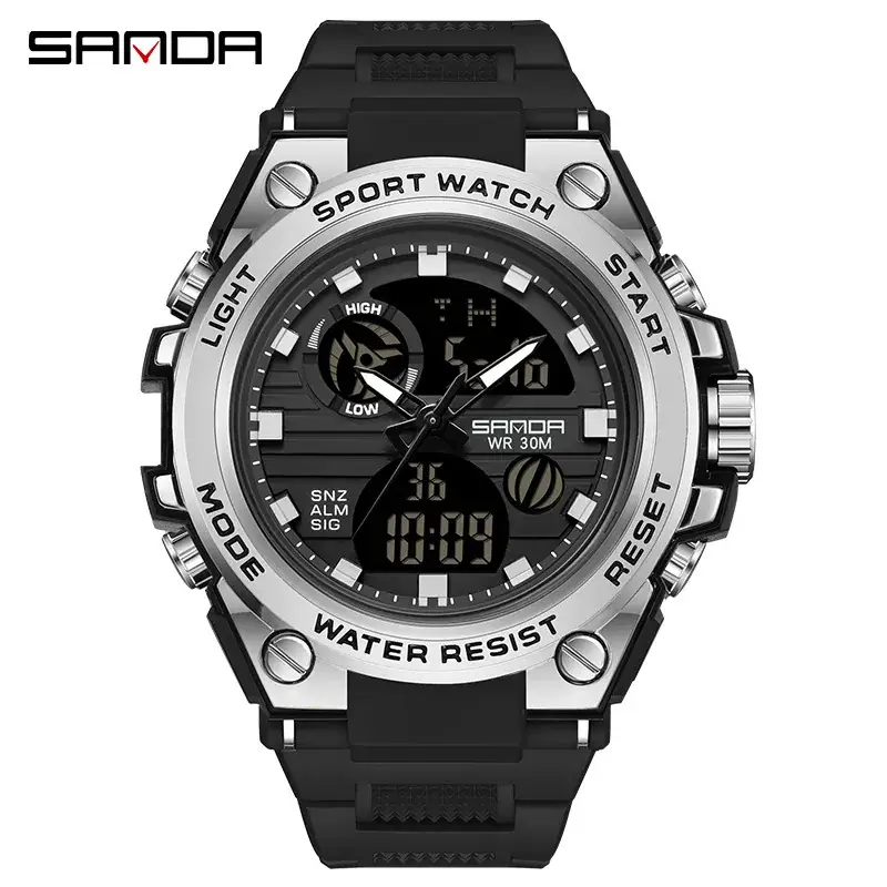 Sanda Men's Multifunctional Sport Watch Green Silicone - Image 2