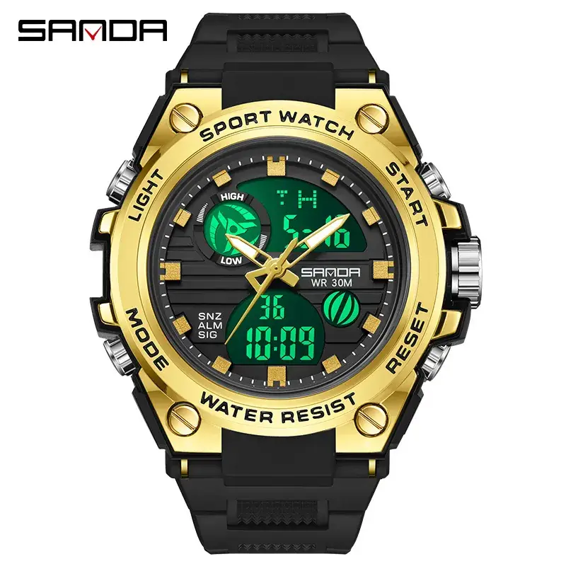 Sanda Men's Multifunctional Sport Watch Green Silicone - Image 3