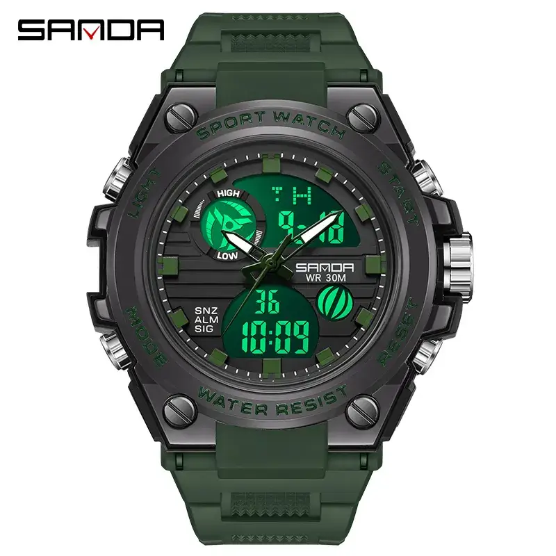 Sanda Men's Multifunctional Sport Watch Green Silicone - Image 5