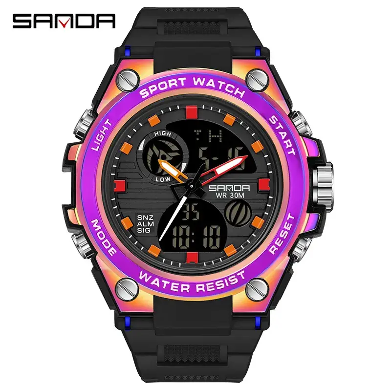 Sanda Men's Multifunctional Sport Watch Green Silicone - Image 6