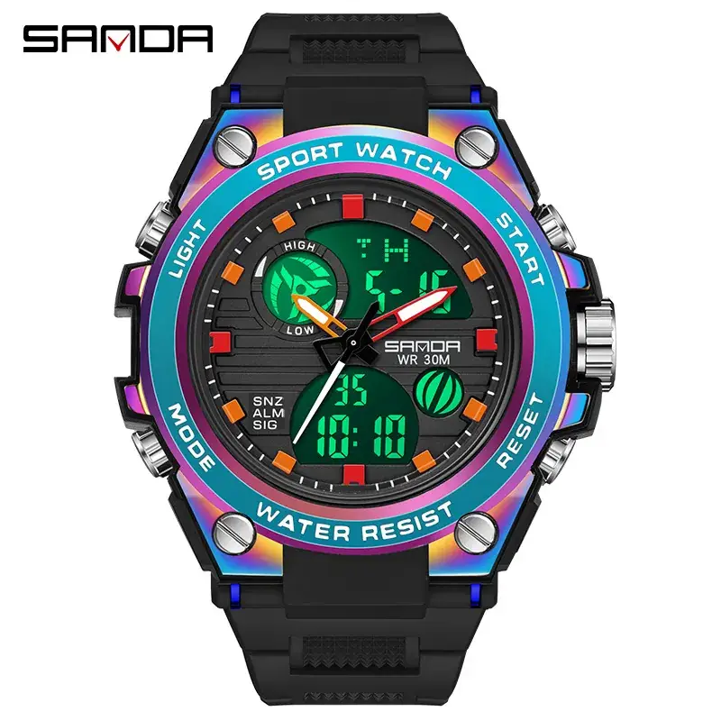 Sanda Men's Multifunctional Sport Watch Green Silicone - Image 7