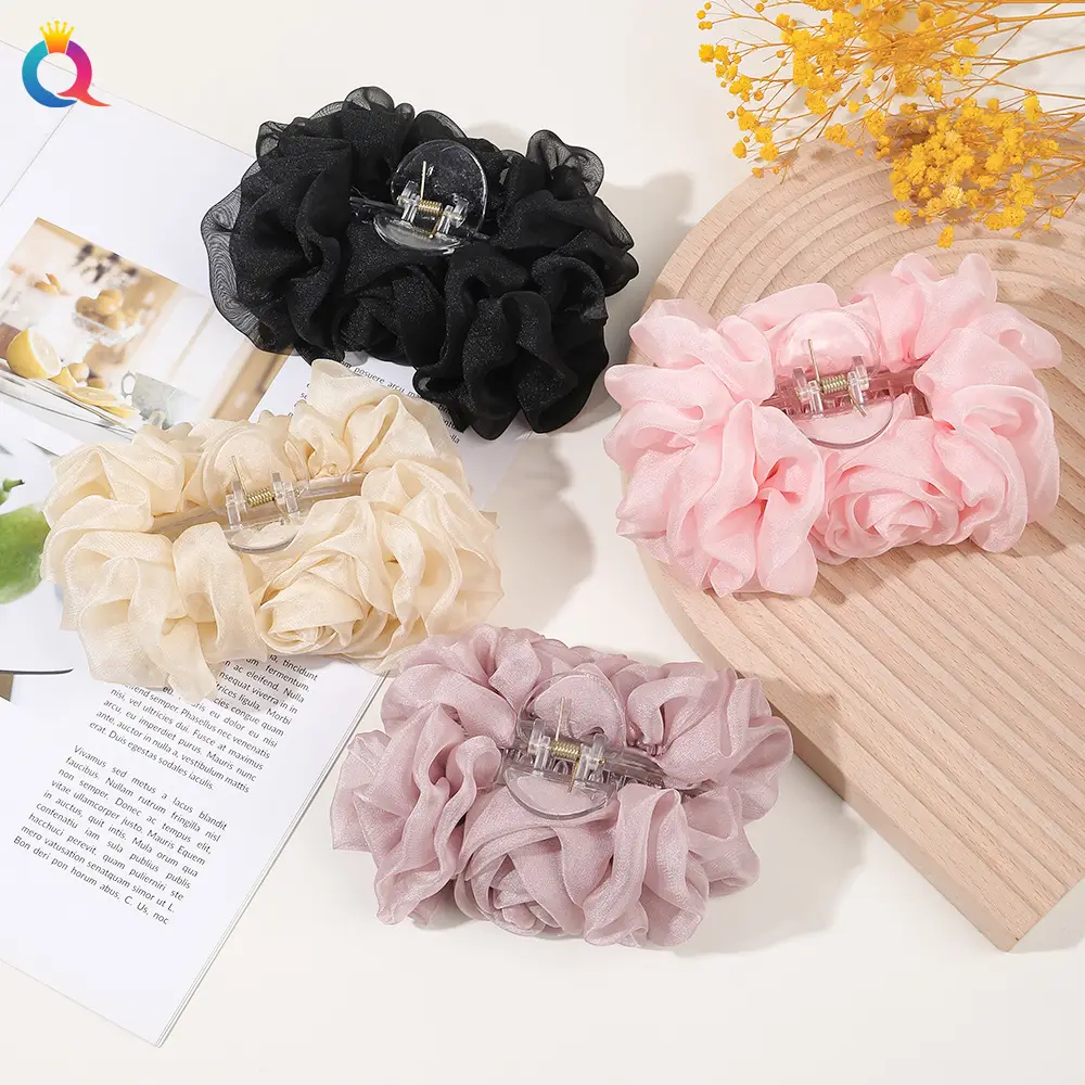 Qiyue Chiffon Rose Hair Clip Pink Large - Image 6